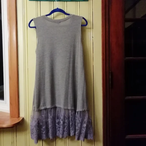 Coco + Carmen Coastal Grandmother Style V-Neck Jersey+Lace Tunic Jumper, XL - Picture 4 of 5